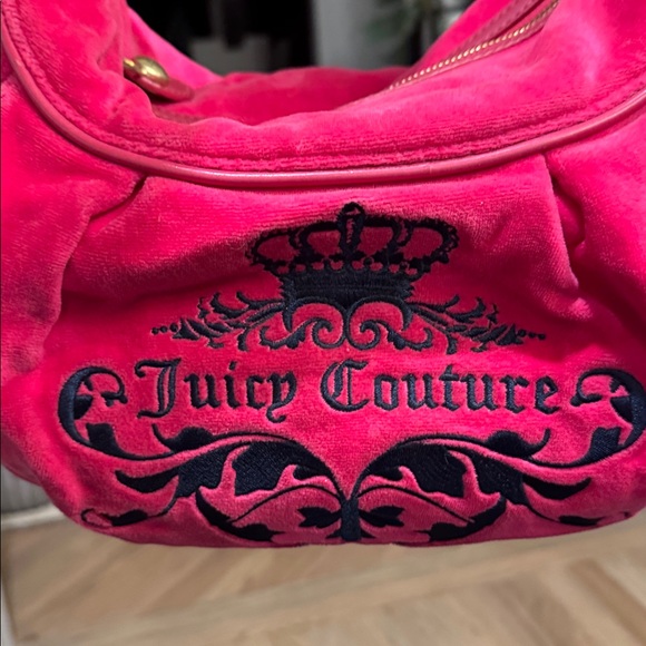 Y2K Juicy Couture Fuchsia hot pink Shoulder Bag Black embroidery handbag Rare - Picture 2 of 8